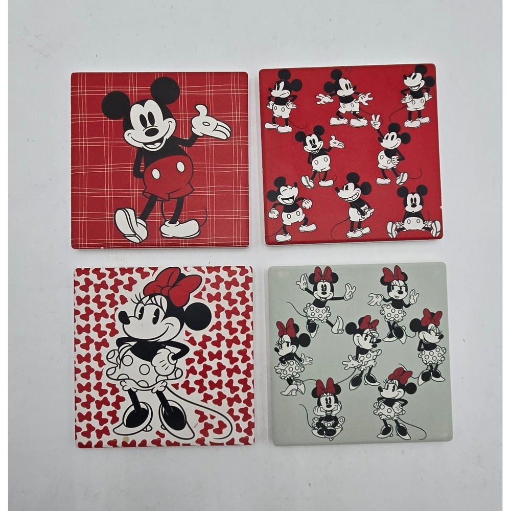 Disney Mickey Minnie Mouse‎ Ceramic Coaster Set of 4 Red Cork Backing